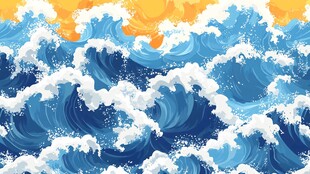 蓝色海浪海洋动感插画