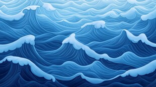 蓝色海洋波浪插画