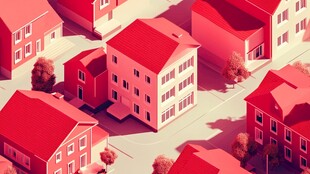 红色系立体风格城镇景象