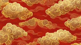 红色底金色祥云图案背景