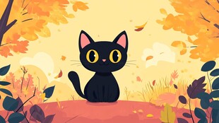 秋日黑猫的惬意时光