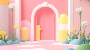 梦幻粉色拱门花园场景