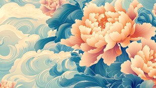 牡丹海浪国风唯美插画