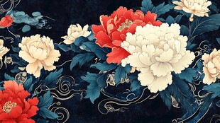 国色牡丹中式古典花卉图