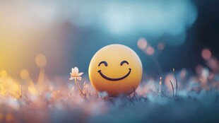 微笑表情球与小花的温馨画面