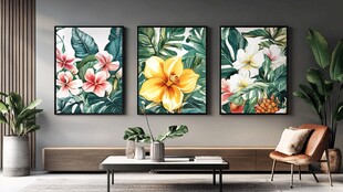 热带花卉三联装饰画