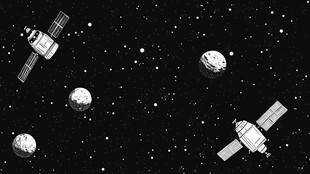 太空卫星与星球的黑白图景