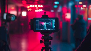 霓虹灯下的专业拍摄瞬间