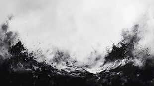 黑白水墨风汹涌海浪景象
