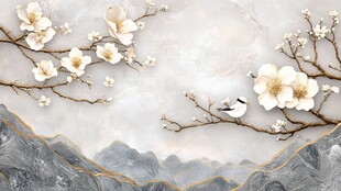 中式花鸟山水大理石背景图