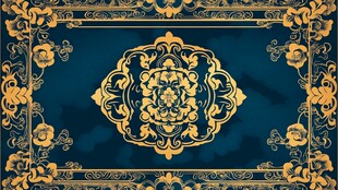 复古金色花纹蓝色背景图案