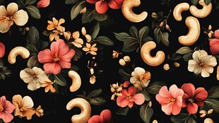 黑色背景的花卉腰果图案