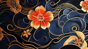 中式繁花黑金风华丽图案