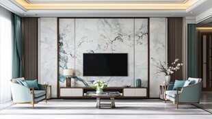 现代中式风客厅电视背景墙
