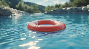 泳池中漂浮的红色游泳圈