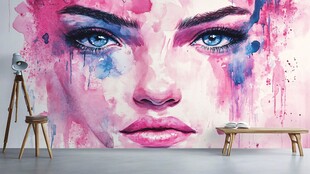 梦幻水彩美女墙面艺术