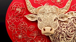 牛年剪纸艺术精美牛头图