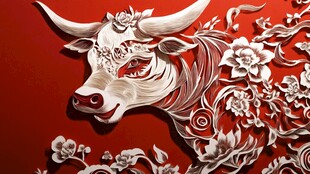 牛年艺术剪纸牛花卉图案