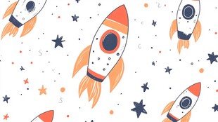 火箭星星童趣无缝背景图