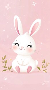 可爱萌趣小兔坐于粉色背景