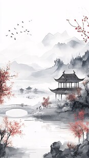 水墨江南山水亭阁之景