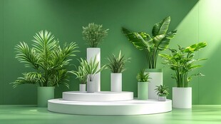 绿色植物展示台清新场景