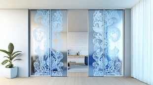 中式蓝纹玻璃移门的雅致空间