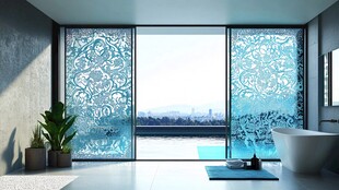 梦幻蓝纹浴室 窗外城市风光