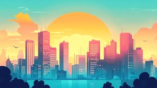 夕阳下的梦幻都市景观