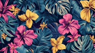 热带花卉与绿叶的梦幻组合