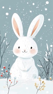 雪地中的可爱白兔