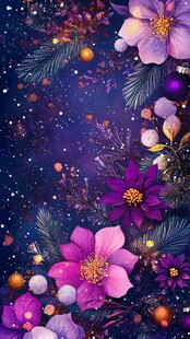 梦幻紫花夜景圣诞风插画