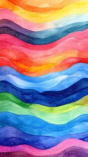 多彩波浪水彩抽象画