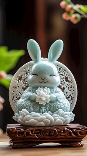 玉色萌兔摆件 精致又可爱