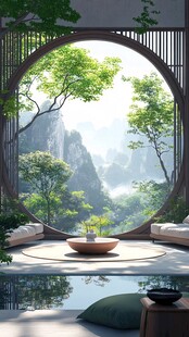 中式圆窗赏景 宁静雅致