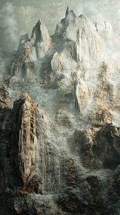 奇幻迷雾中的嶙峋山峰