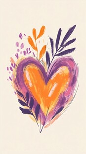手绘多彩爱心花卉图案