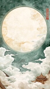 古风云海圆月中式景观