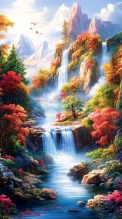 梦幻山水间的多彩瀑布奇观