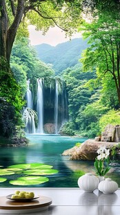梦幻森林瀑布静谧美景
