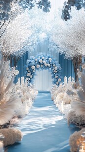 梦幻蓝白系浪漫婚礼场景