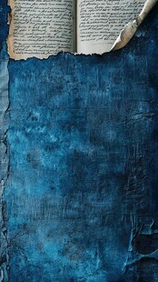 翻开的旧书与蓝色背景