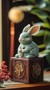 青瓷萌兔摆件 古韵生香