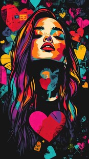 梦幻色彩爱心环绕的女孩