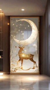 月光下的梦幻金鹿玄关画