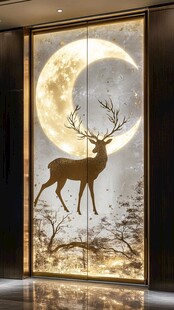 月光下的麋鹿艺术玻璃墙