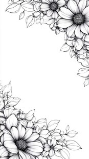 花卉角隅黑白线稿图案