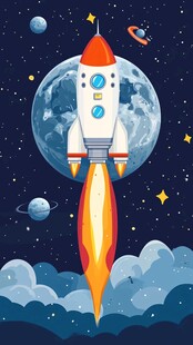 火箭升空探索浩瀚宇宙