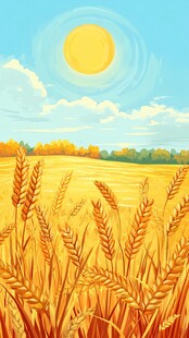 金黄麦田下的灿烂日光