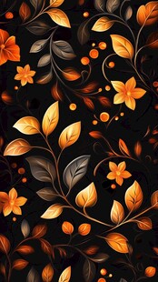 黑色背景上的绚丽花叶图案